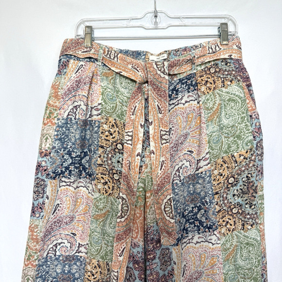 Rachel Zoe Womens Linen Resort Patchwork Wide Leg Pants Size L Prep Beach Paisle - Picture 3 of 13